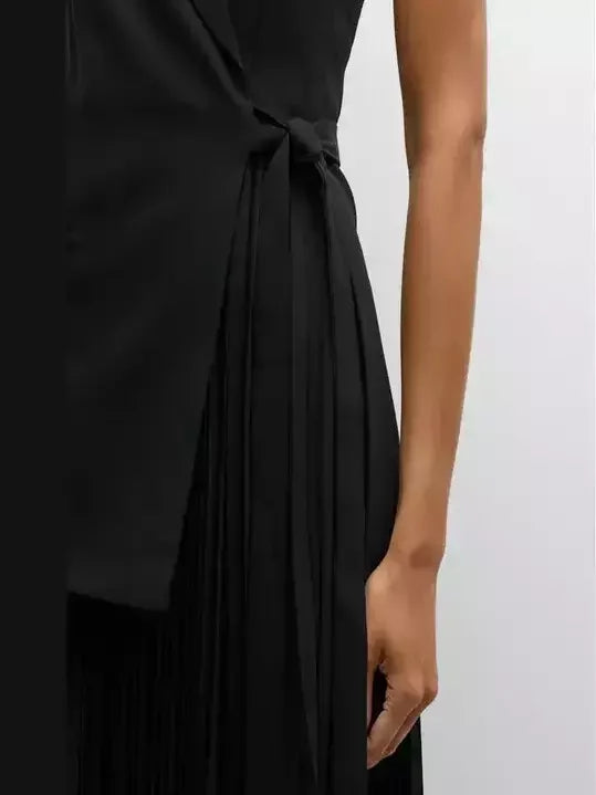 Asymmetrical Sleeveless Pleated Crepe Blazer Dress Dresses