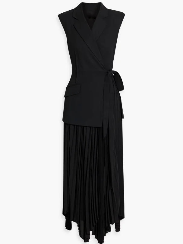 Asymmetrical Sleeveless Pleated Crepe Blazer Dress Dresses