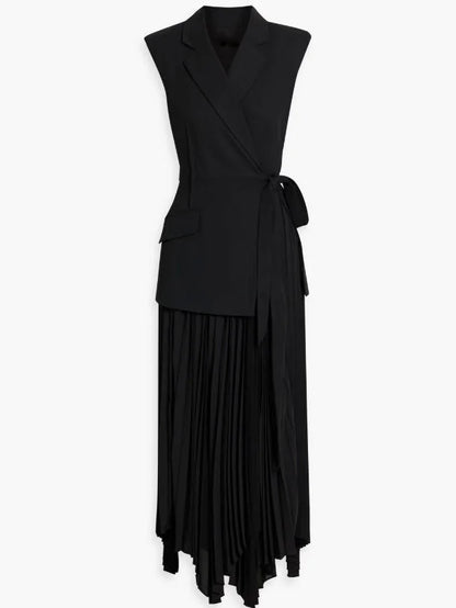 Asymmetrical Sleeveless Pleated Crepe Blazer Dress Dresses