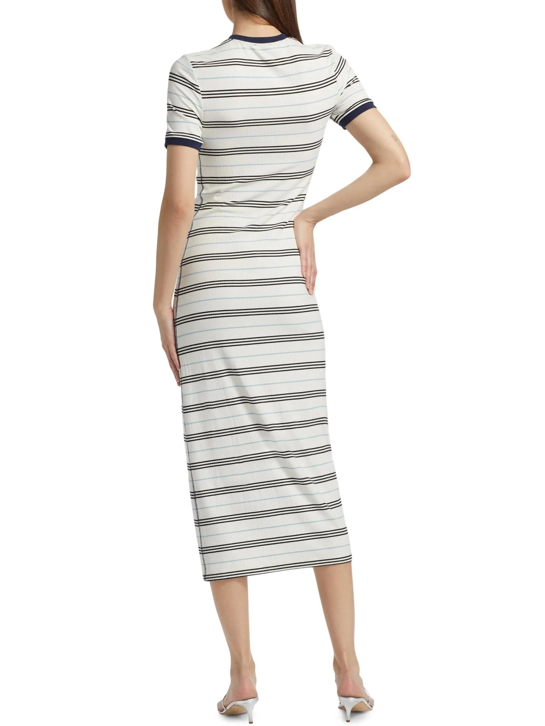 Asymmetrical Stripe Knit Midi Dress - Dresses