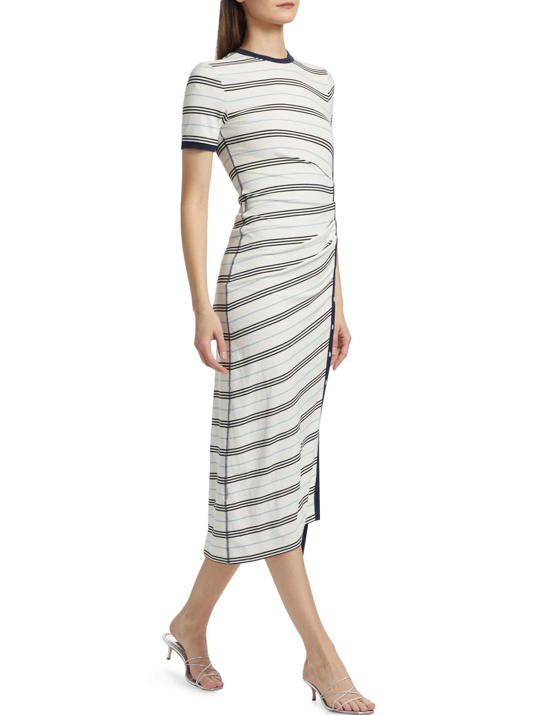 Asymmetrical Stripe Knit Midi Dress - Dresses