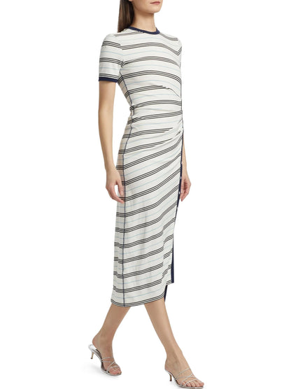 Asymmetrical Stripe Knit Midi Dress - Dresses