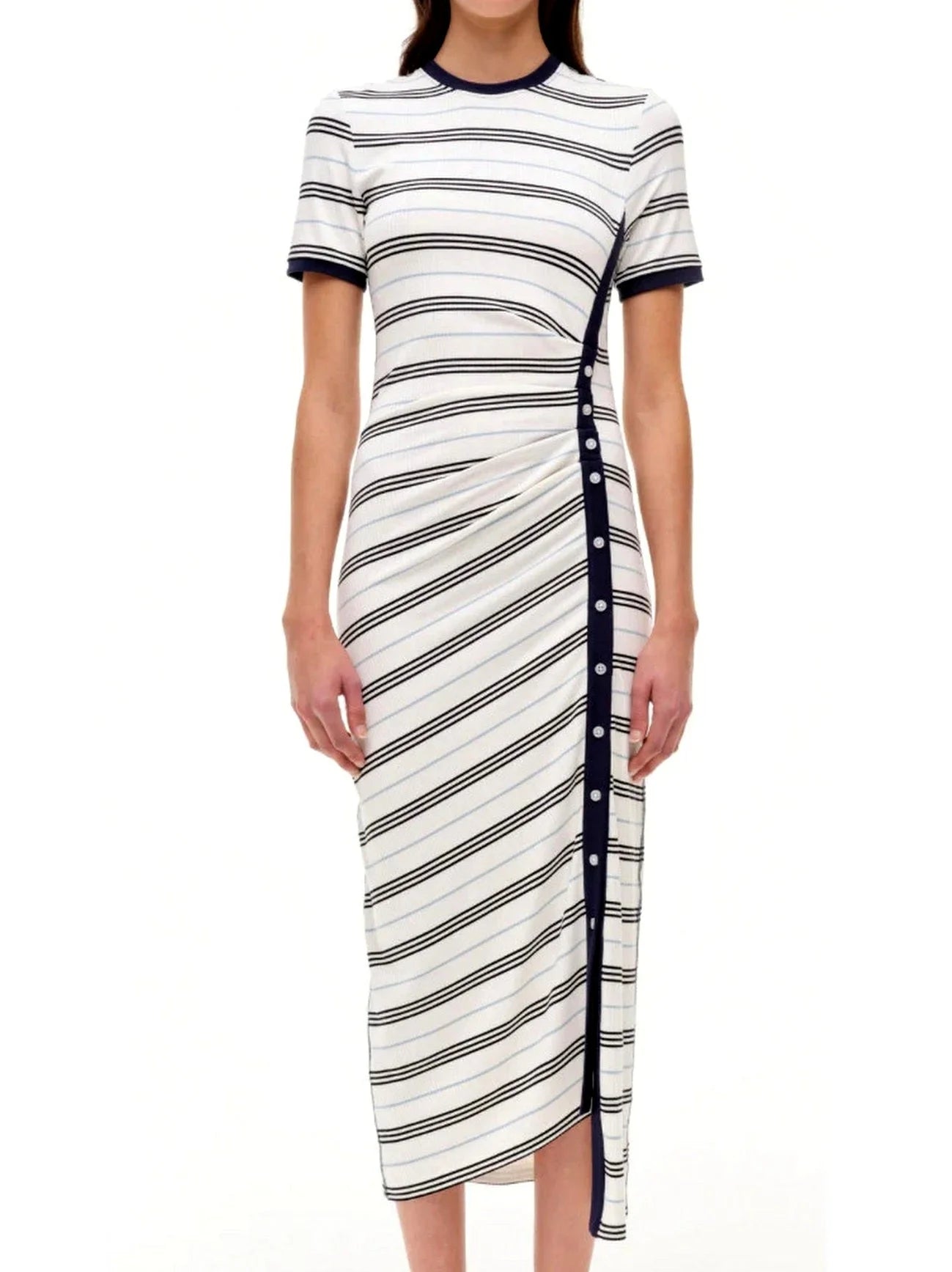 Asymmetrical Stripe Knit Midi Dress - Dresses