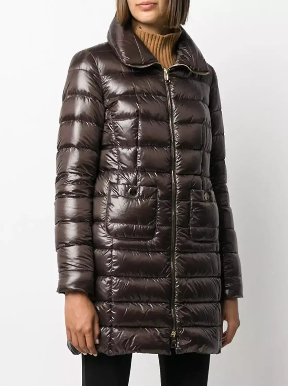 Long Paneled Quilted Down Jacket - S / Brown - Jackets
