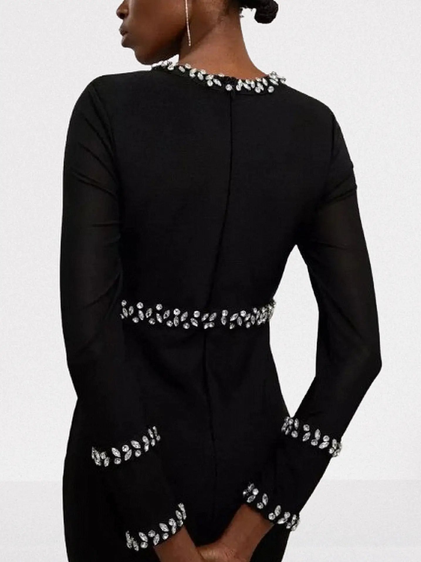 Crystal-Embellished Black Keyhole Evening Dress - Dresses