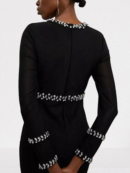 Crystal-Embellished Black Keyhole Evening Dress - Dresses