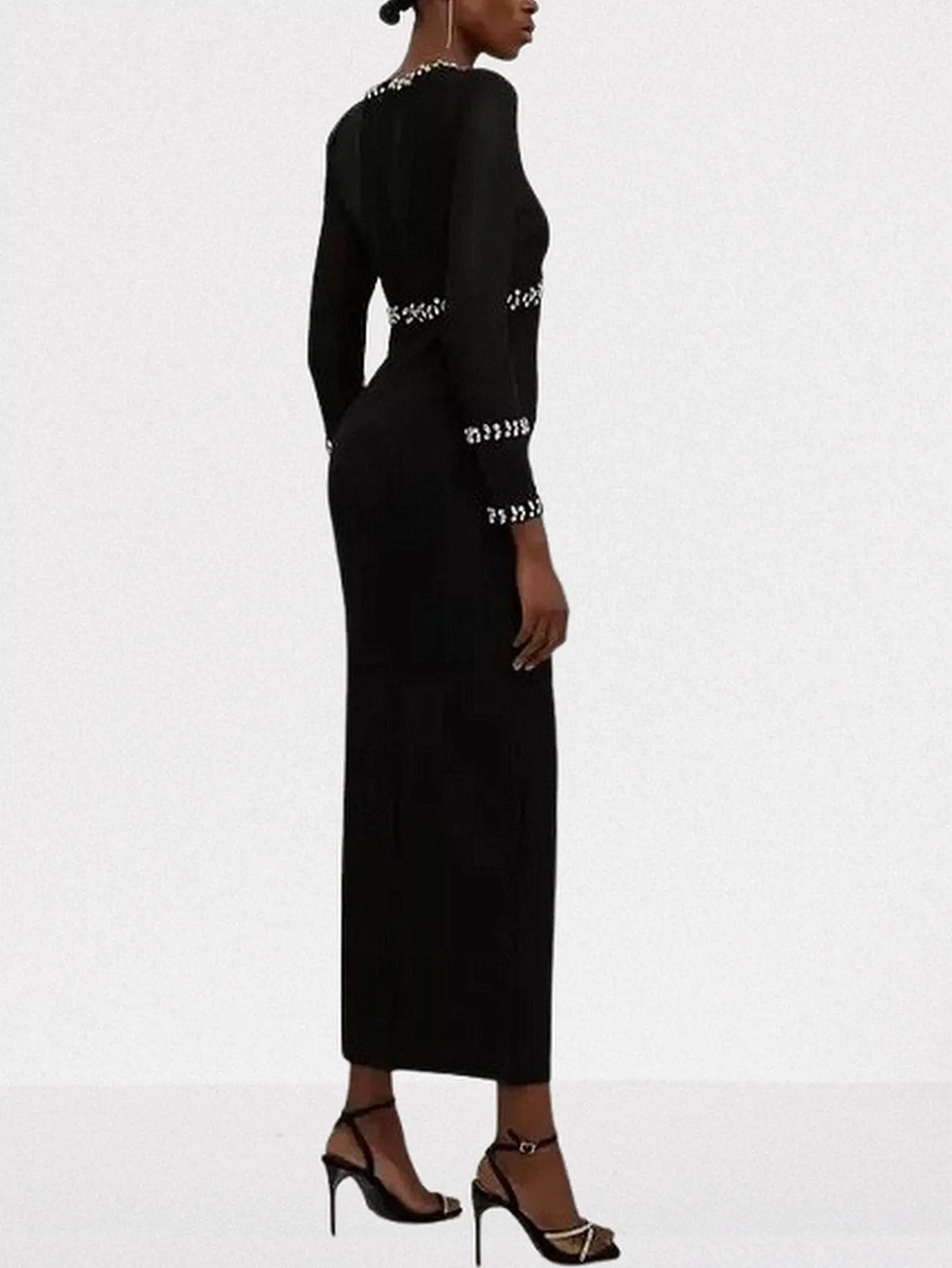Crystal-Embellished Black Keyhole Evening Dress - Dresses