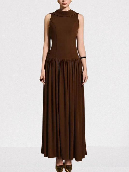 Backless Draped Collar Maxi Dress in Brown S Dresses