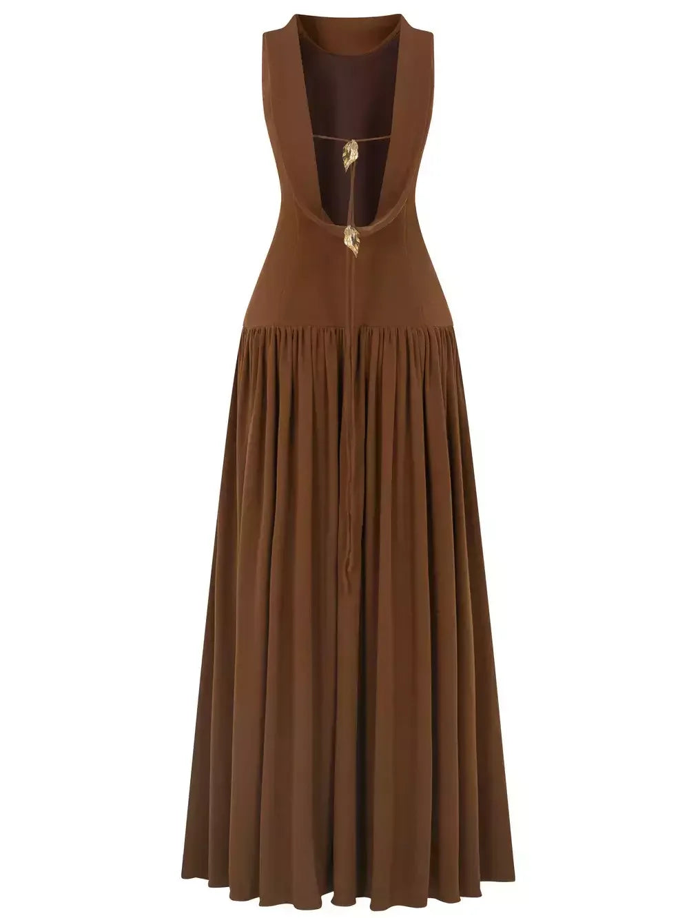 Backless Draped Collar Maxi Dress in Brown Dresses