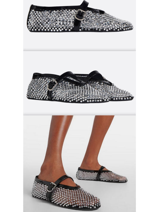 Ballet Flats in Fishnet and Strass - Branna Couture