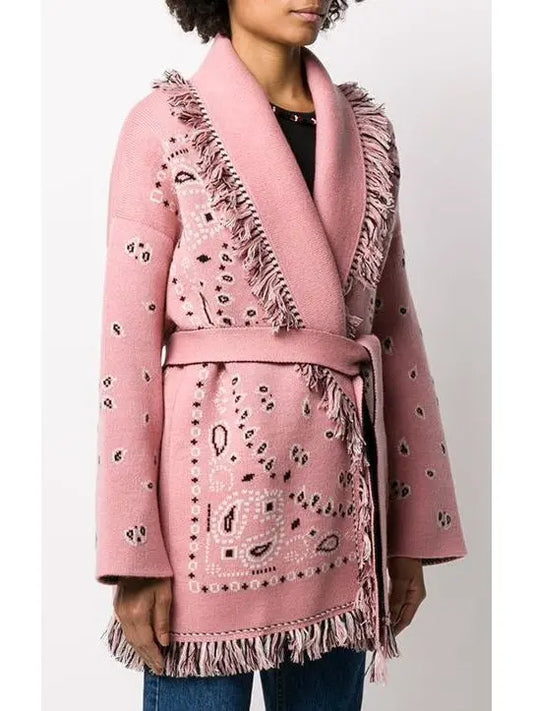 Bandana Jacquard Long Cardigan, Pink - Branna Couture