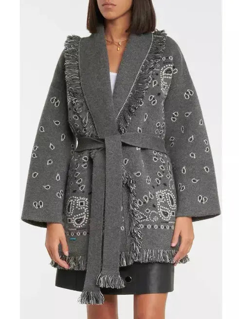 Bandana Print Cardigan, Gray - Branna Couture