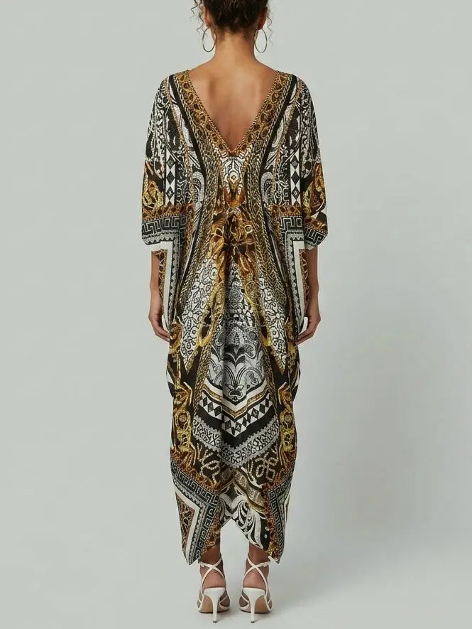 Baroque-Print Silk Zip-Front Kaftan Dress - One size - Dresses