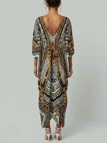Baroque-Print Silk Zip-Front Kaftan Dress - One size - Dresses