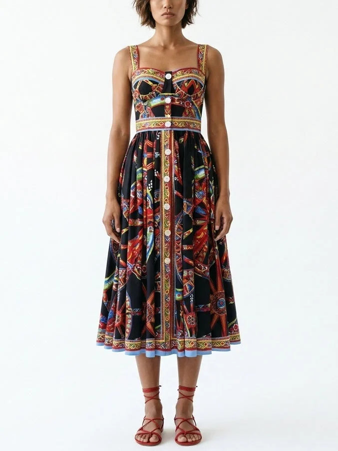 Crêpe V-Neck Multicolored Maxi Dress - S - Dresses