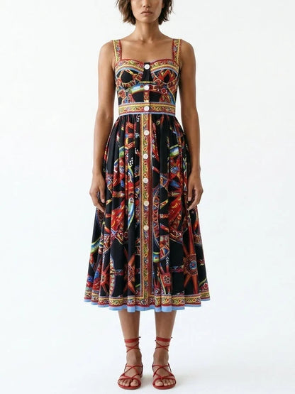 Crêpe V-Neck Multicolored Maxi Dress - S - Dresses
