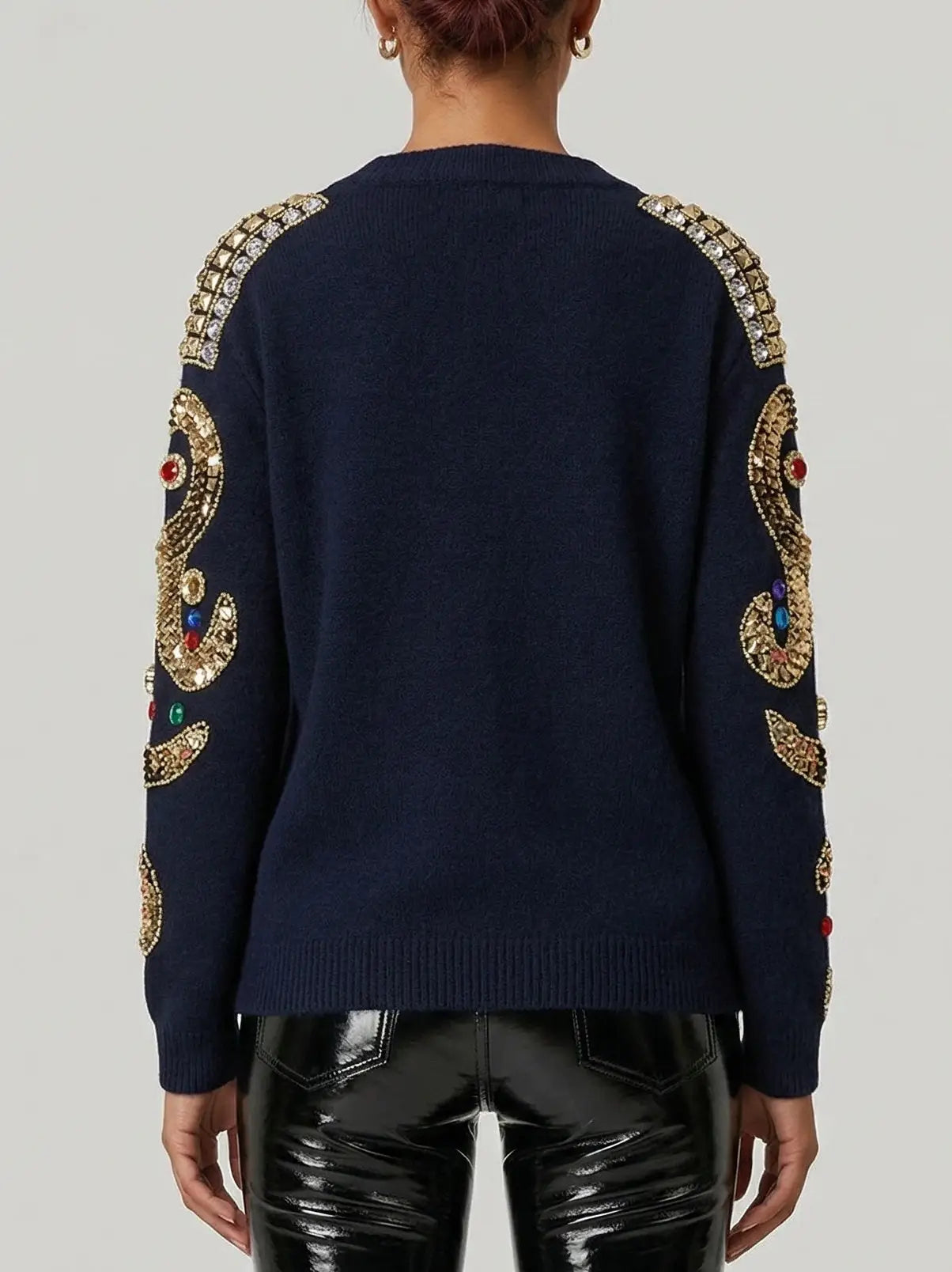 Baroque Embellished Oversize Black Cardigan - Sweaters & Knitwear