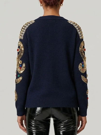 Baroque Embellished Oversize Black Cardigan - Sweaters & Knitwear