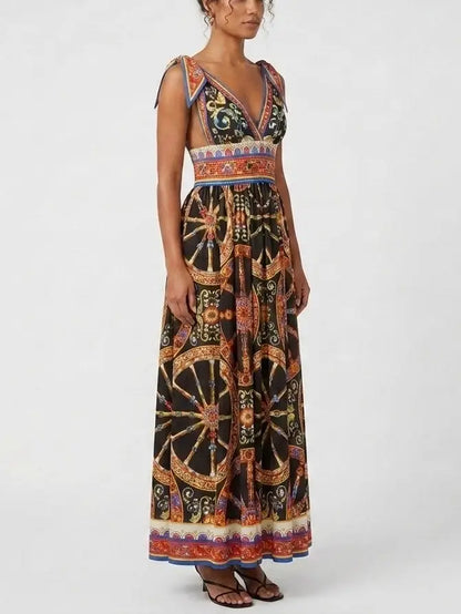 Baroque Print Cotton Maxi Dress - Dresses