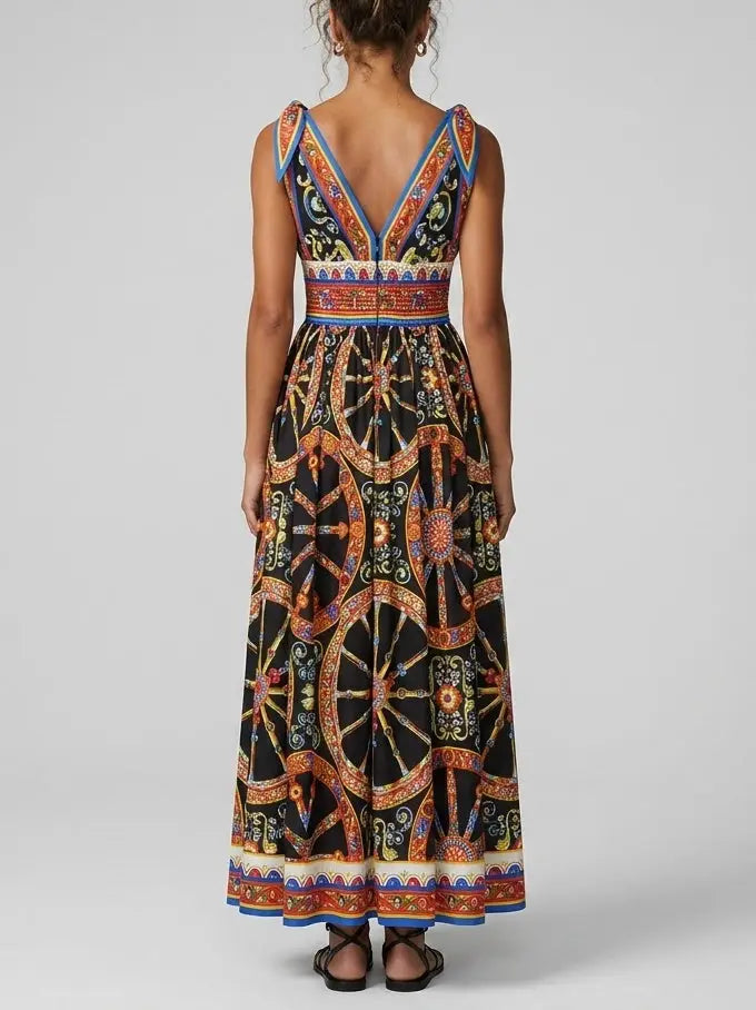 Baroque Print Cotton Maxi Dress - Dresses
