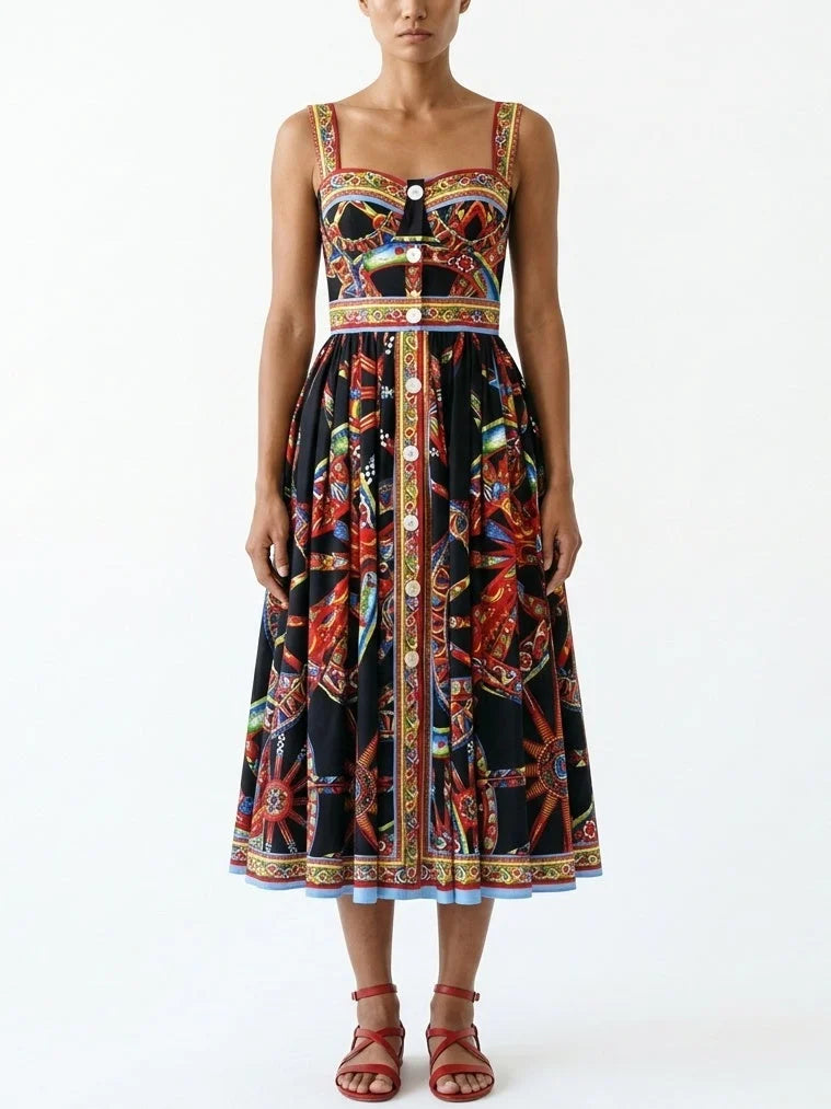 Crêpe V-Neck Multicolored Maxi Dress - Dresses