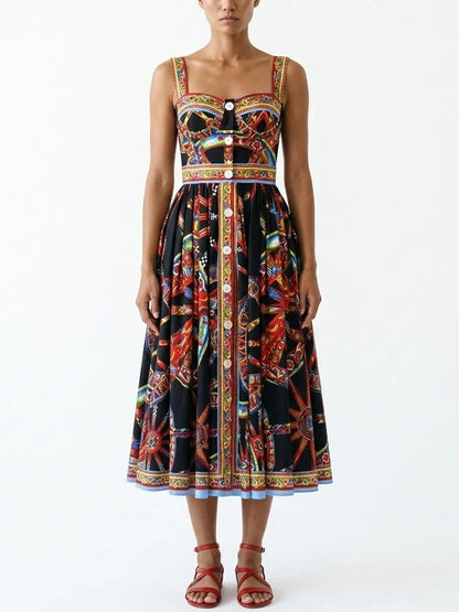 Crêpe V-Neck Multicolored Maxi Dress - Dresses