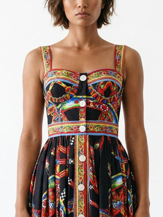 Crêpe V-Neck Multicolored Maxi Dress - Dresses