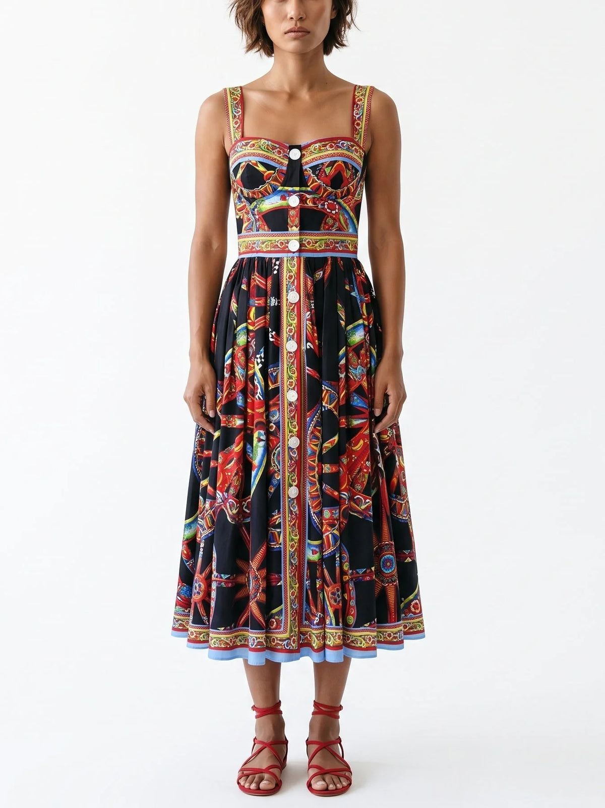 Crêpe V-Neck Multicolored Maxi Dress - Dresses