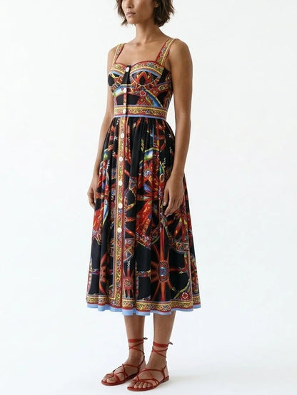 Crêpe V-Neck Multicolored Maxi Dress - Dresses