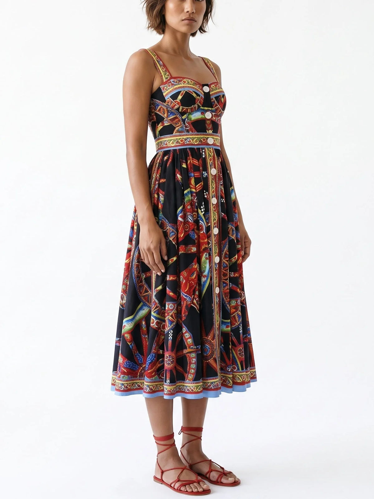 Crêpe V-Neck Multicolored Maxi Dress - Dresses