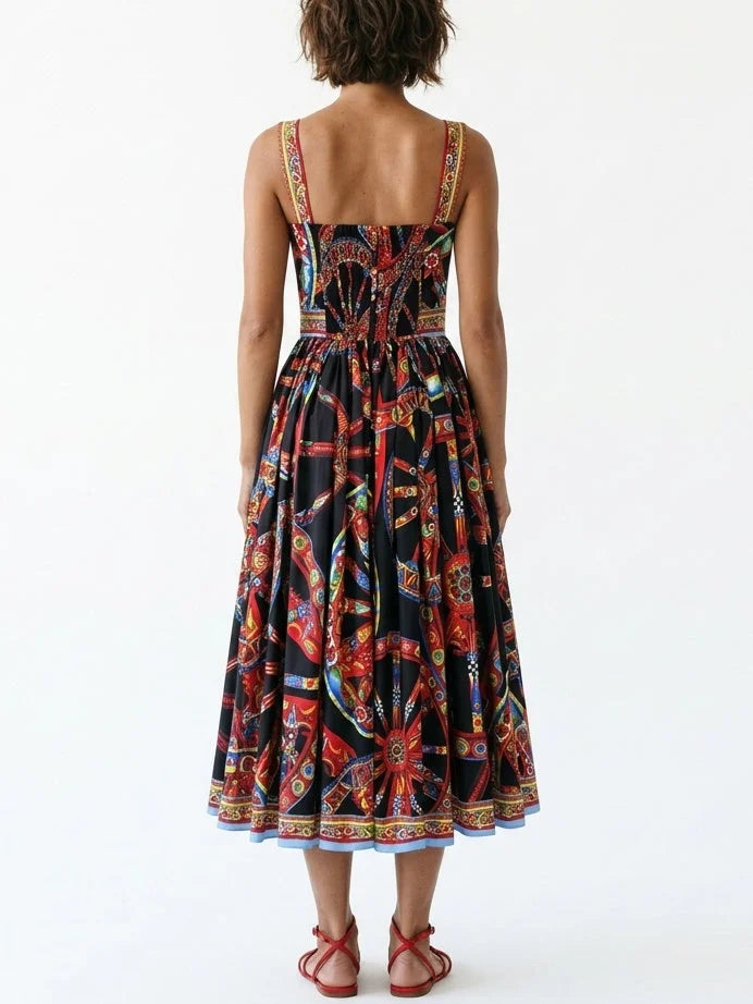 Crêpe V-Neck Multicolored Maxi Dress - Dresses