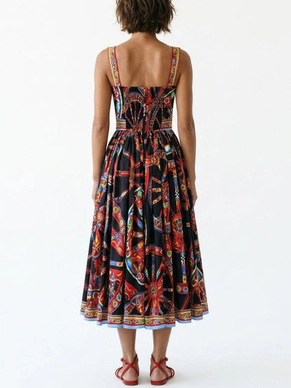 Crêpe V-Neck Multicolored Maxi Dress - Dresses