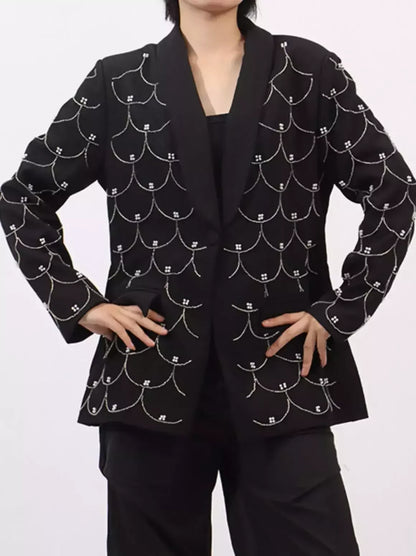 Bead-Embellished Black Single-Breasted Blazer - Jackets
