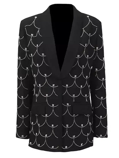 Bead-Embellished Black Single-Breasted Blazer - S - Jackets