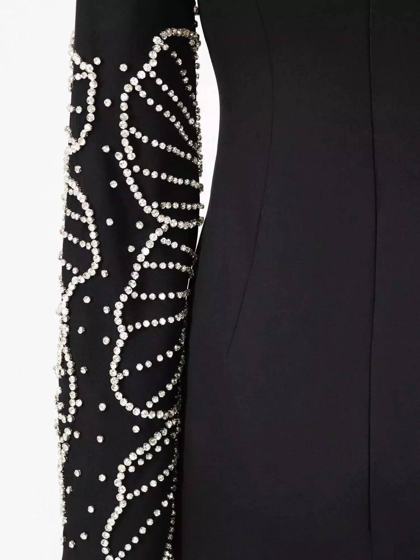Bead-Embellished Split-Sleeve Long Black Gown