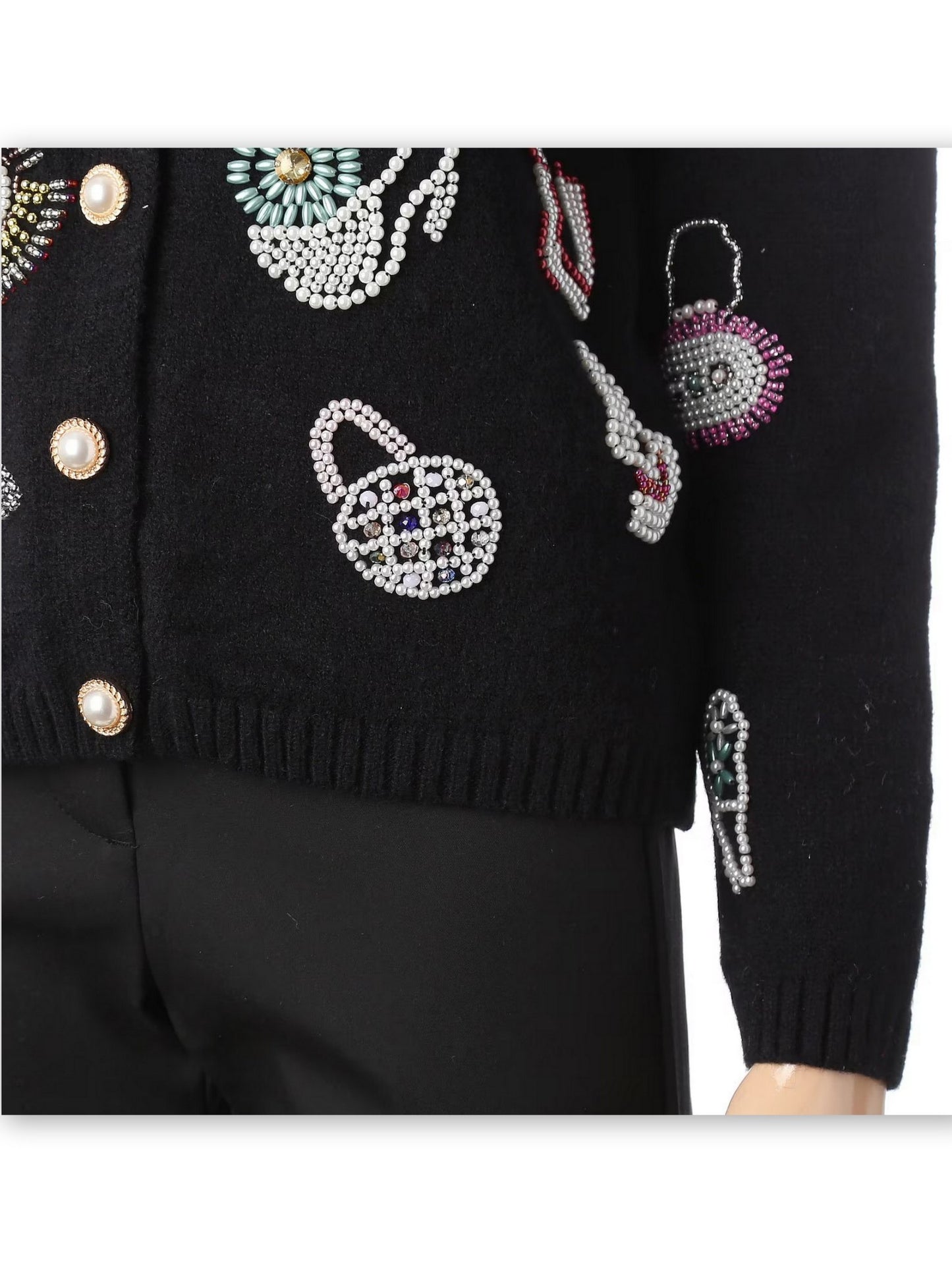 Bead-Embellished Wool-Blend Cardigan Sweater Branna Couture