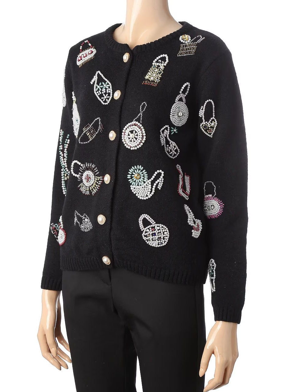 Bead-Embellished Wool-Blend Cardigan Sweater Branna Couture