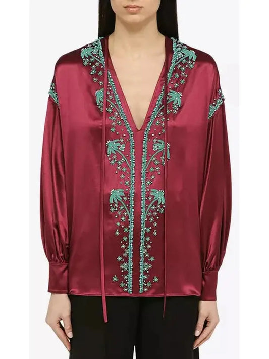 Bead-Embroidered Silk De Soie Top - Branna Couture