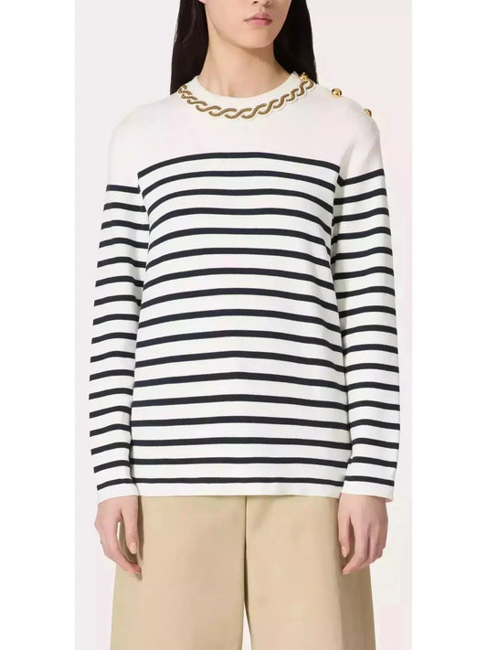 Bead Link Embroidered Collar Striped Knit Sweater - Branna Couture