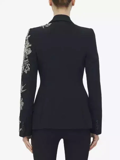 Bead and Sequin-Embellished Tailored Black Blazer - Jackets