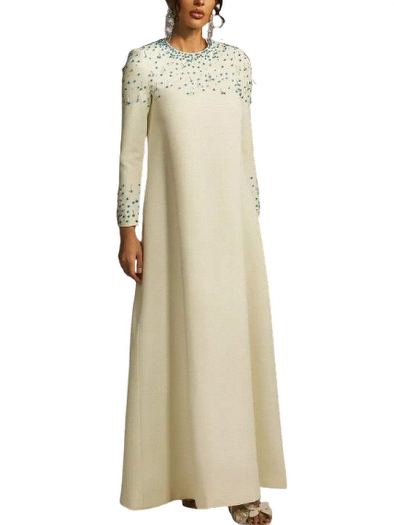 Beaded Long Loose Ivory Gown - S - Dresses