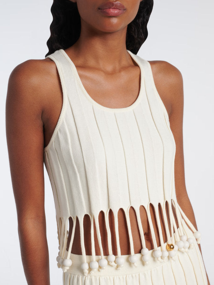 Beaded Knit Tassel Top and Skirt Set - Suits & Sets