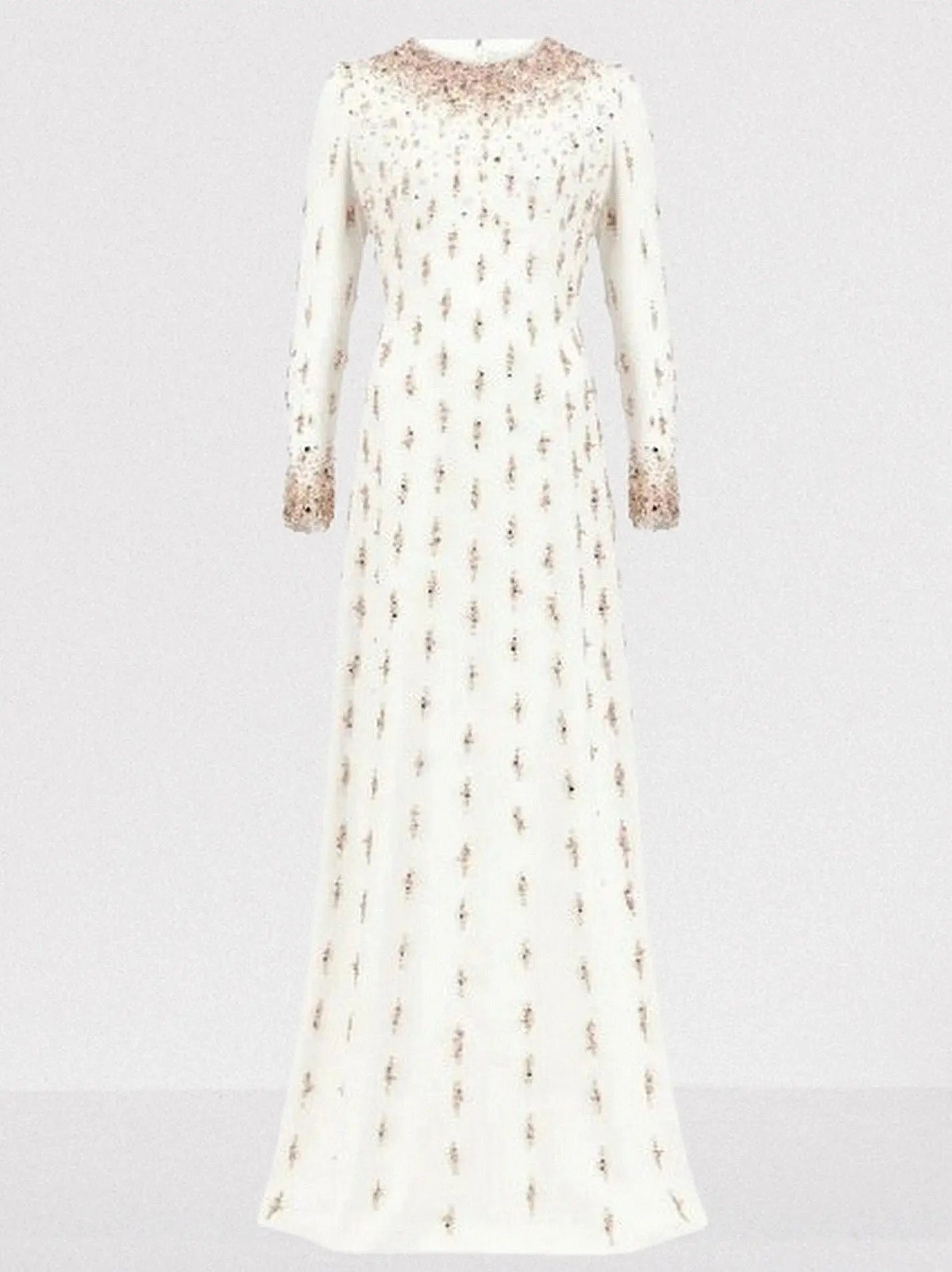 Beaded Long-Sleeve Embellished Maxi Gown - Dresses