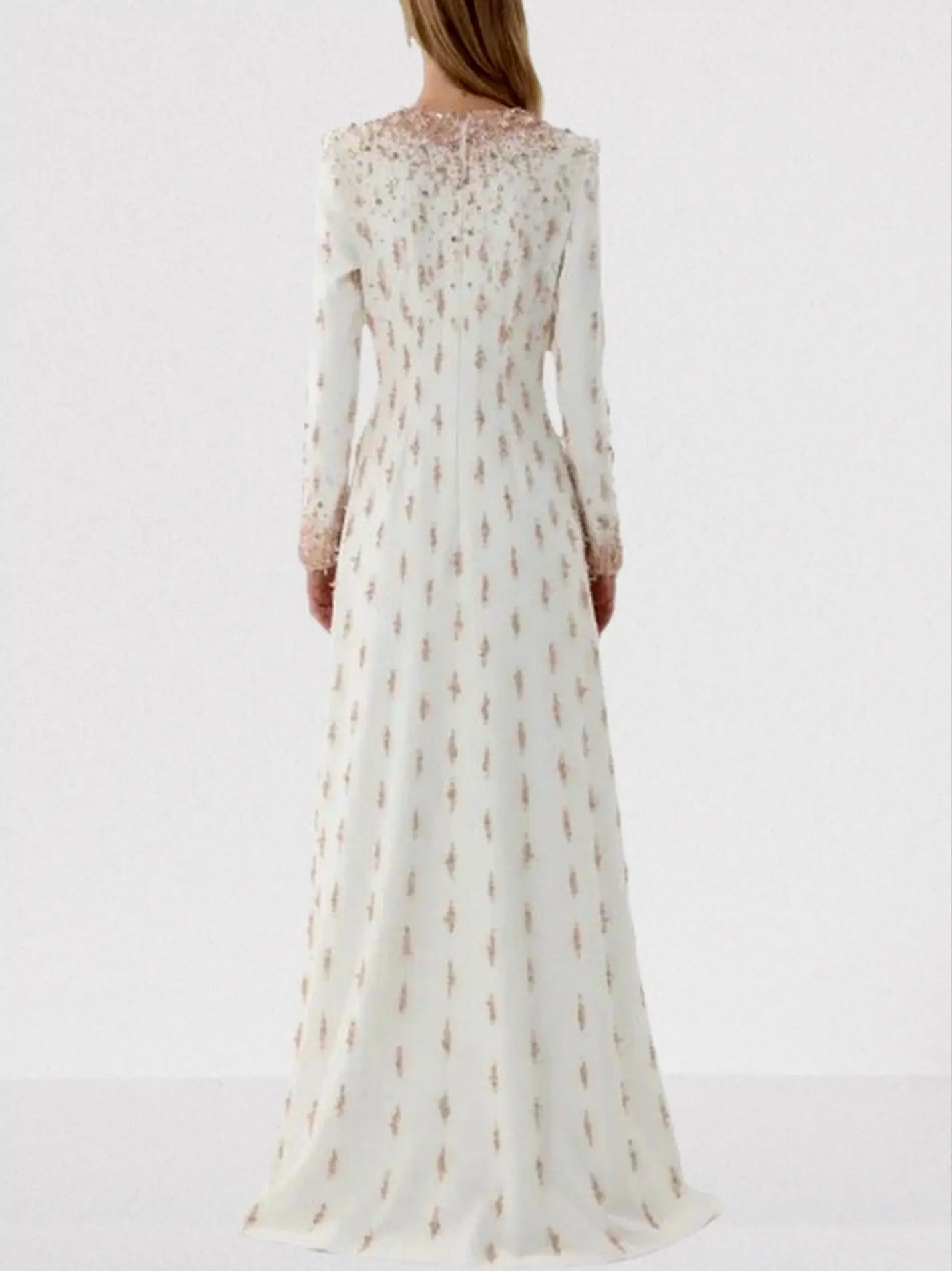 Beaded Long-Sleeve Embellished Maxi Gown - Dresses