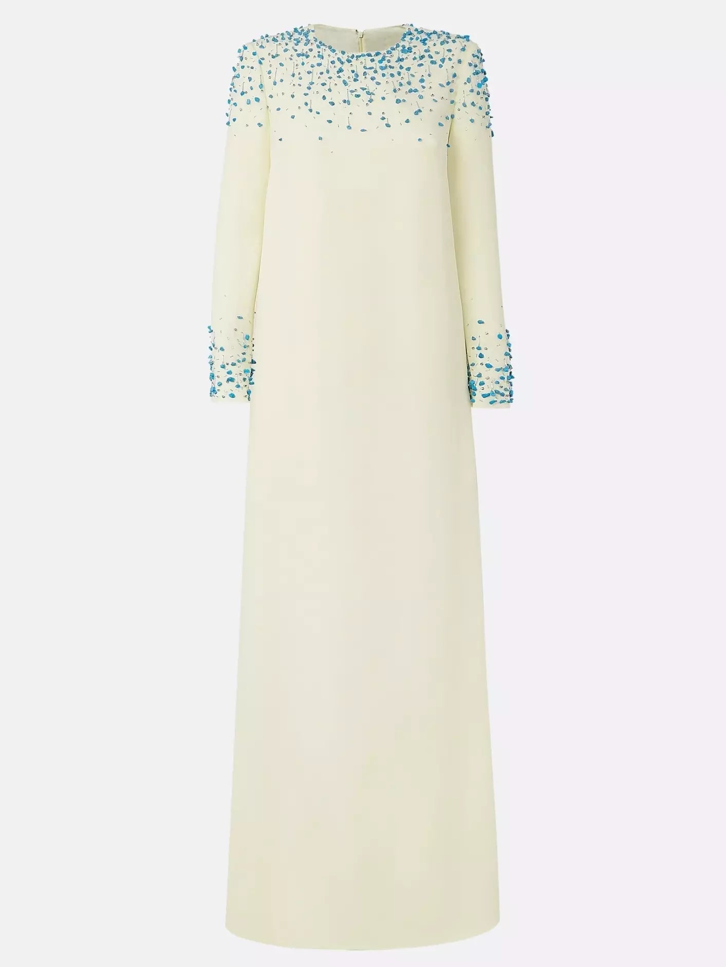 Beaded Long Loose Ivory Gown - Dresses