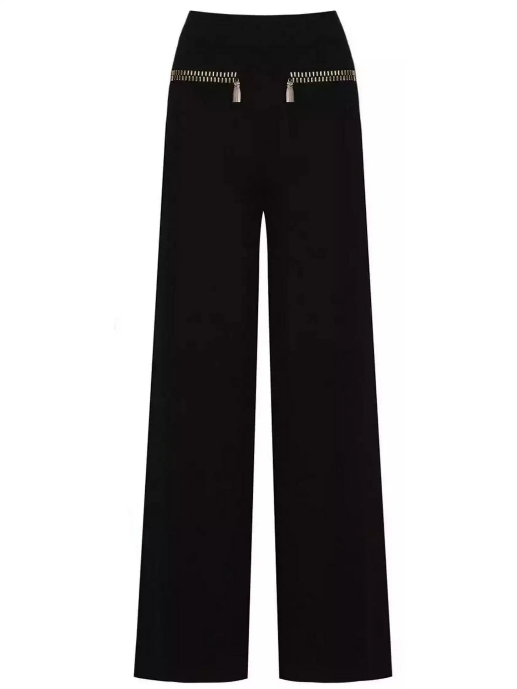 Beaded Zip-Illusion Knit Jacket and Pants Set - Suits & Sets