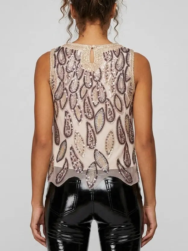 Beaded and Sequin Embellished Tank Top - Tops