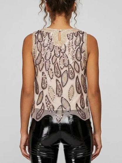 Beaded and Sequin Embellished Tank Top - Tops