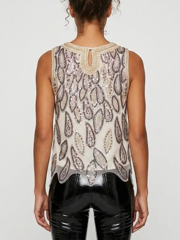 Beaded and Sequin Embellished Tank Top - Tops