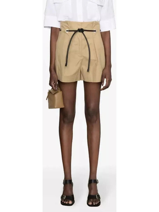 Beige Belted Origami Shorts - Branna Couture